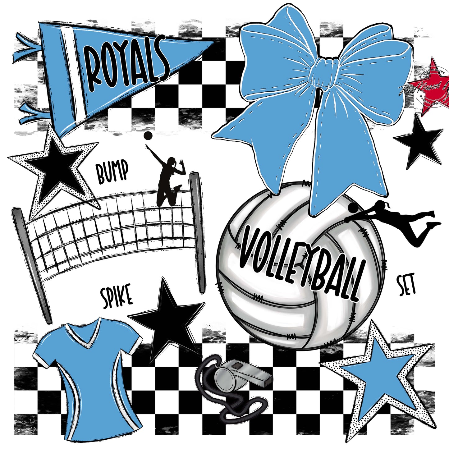 Royals Checkers Volleyball Design-Carolina Blue