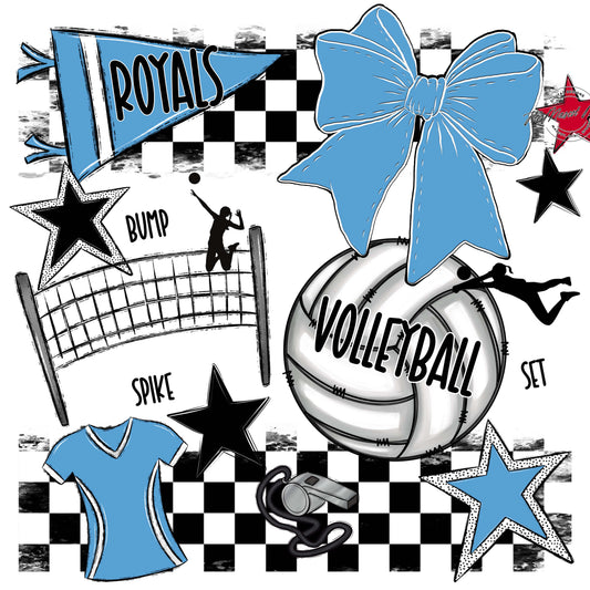Royals Checkers Volleyball Design-Carolina Blue