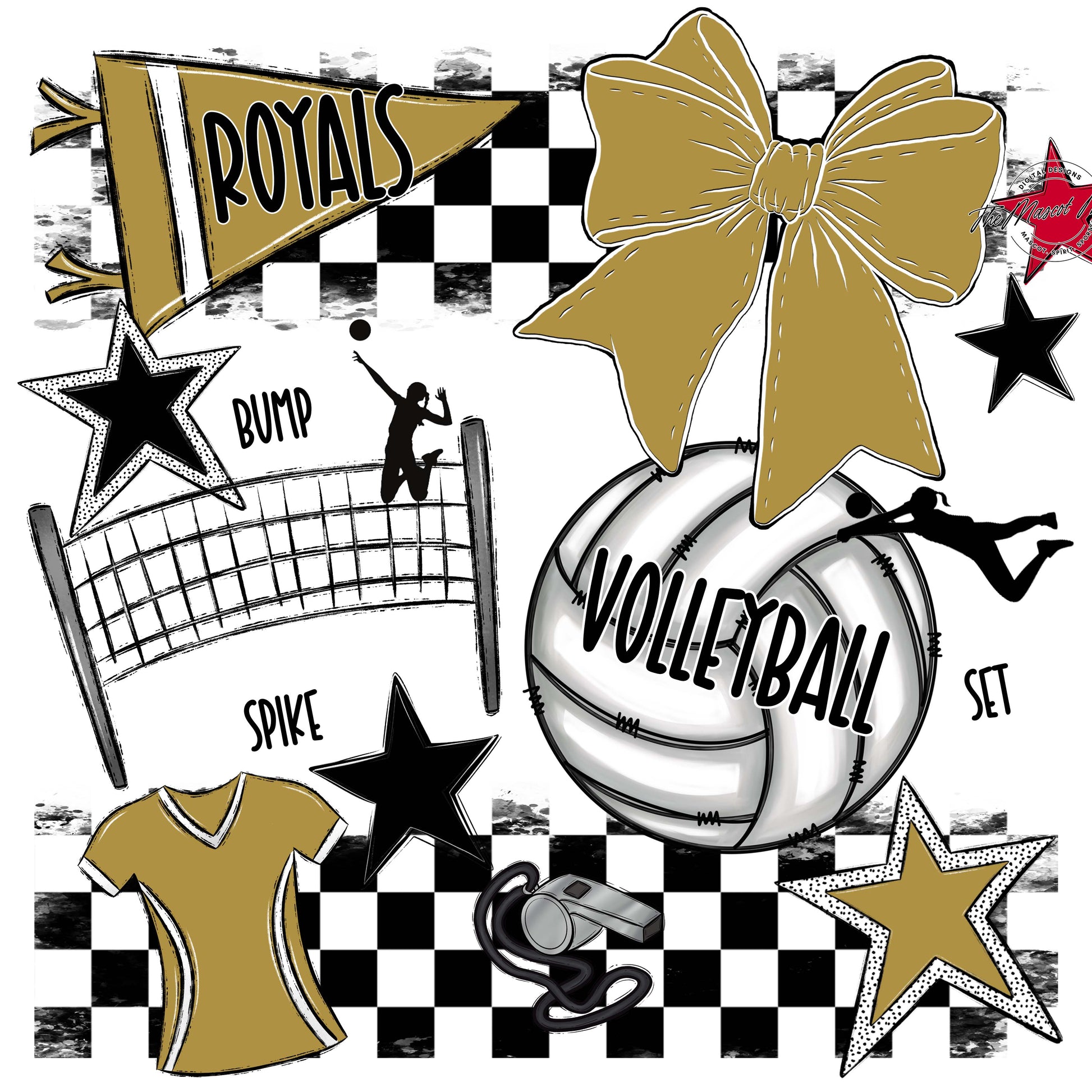 Royals Checkers Volleyball Design-Gold