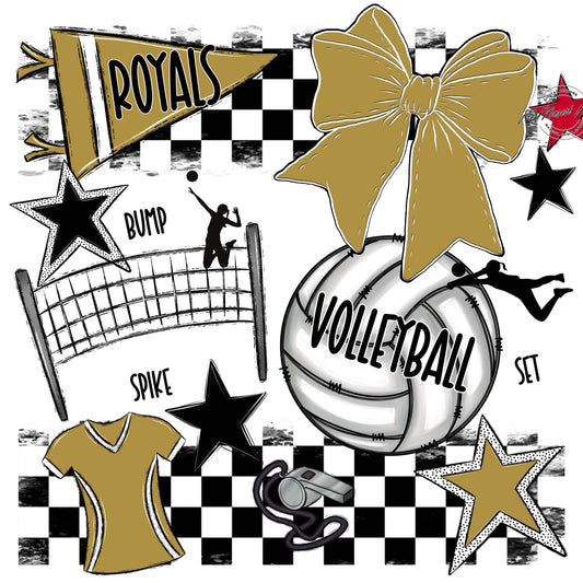 Royals Checkers Volleyball Design-Gold