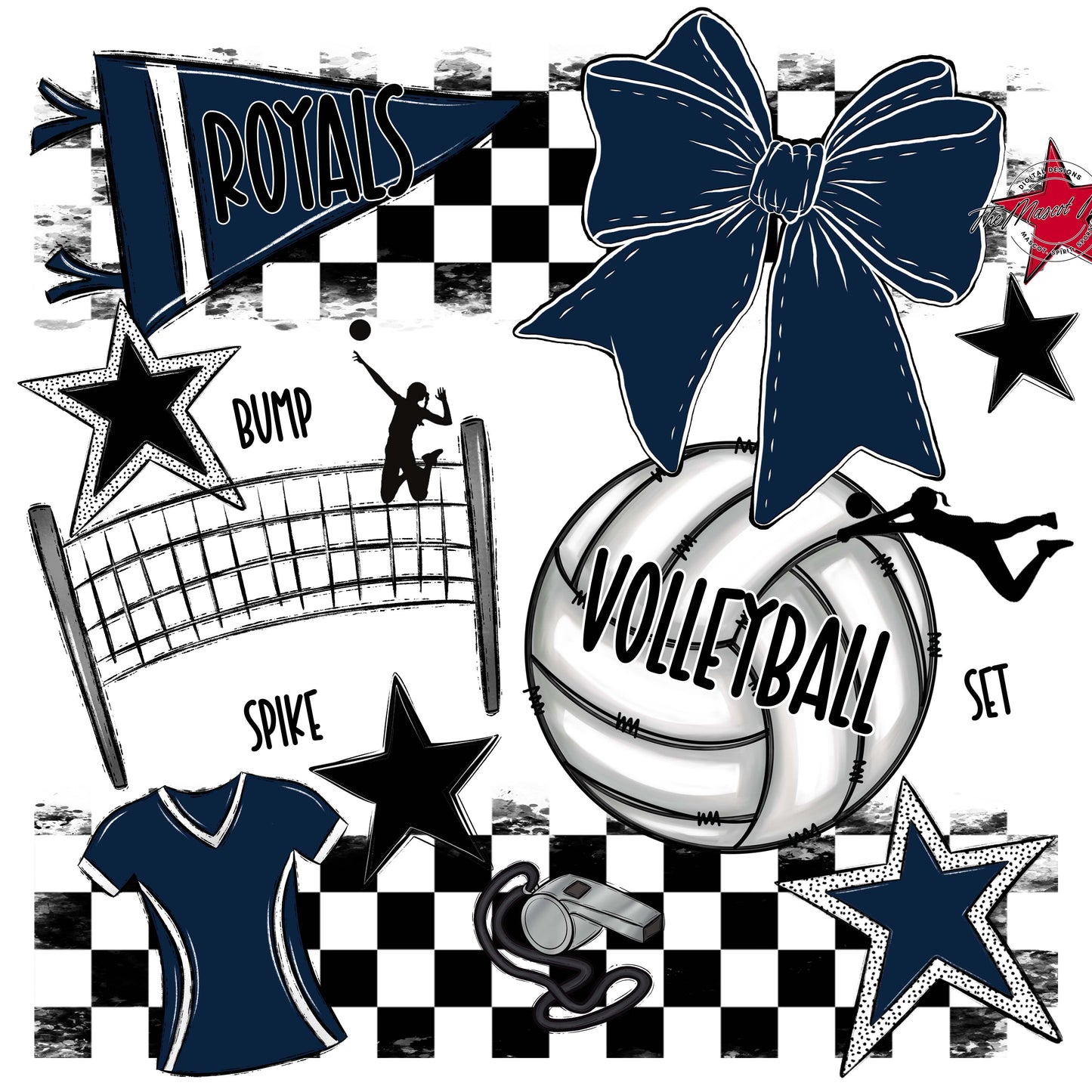 Royals Checkers Volleyball Design-Navy