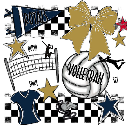 Royals Checkers Volleyball Design-Navy & Gold