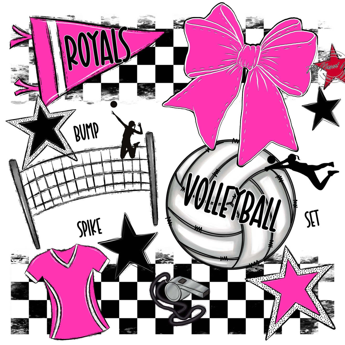 Royals Checkers Volleyball Design-Pink