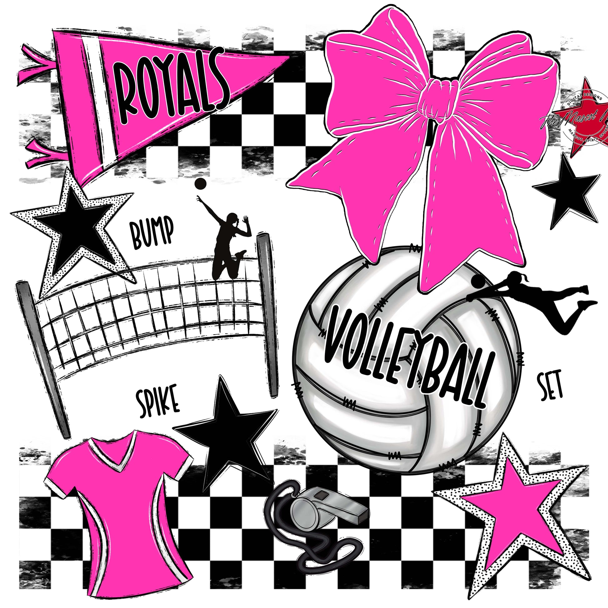 Royals Checkers Volleyball Design-Pink