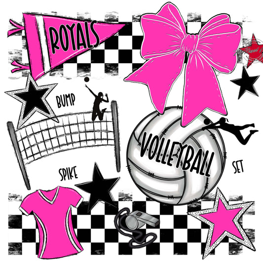 Royals Checkers Volleyball Design-Pink