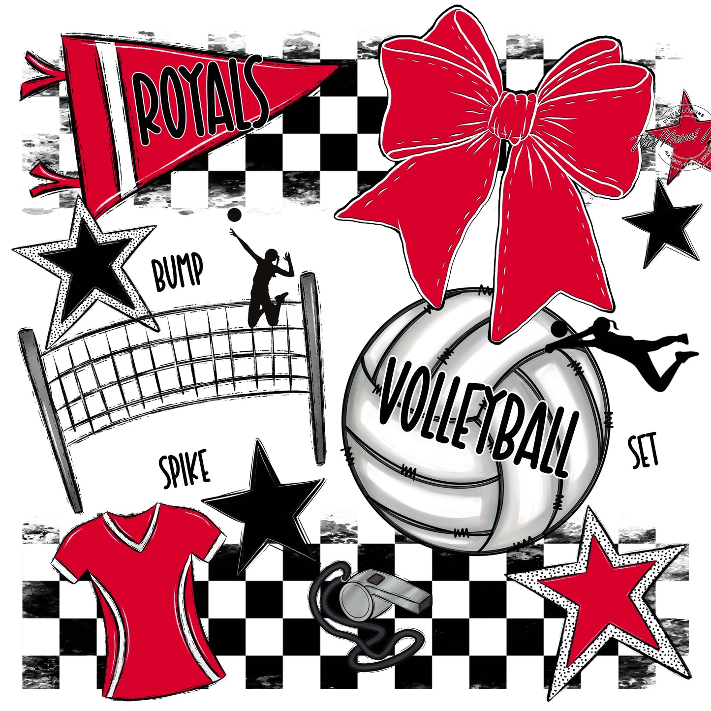 Royals Checkers Volleyball Design-Red
