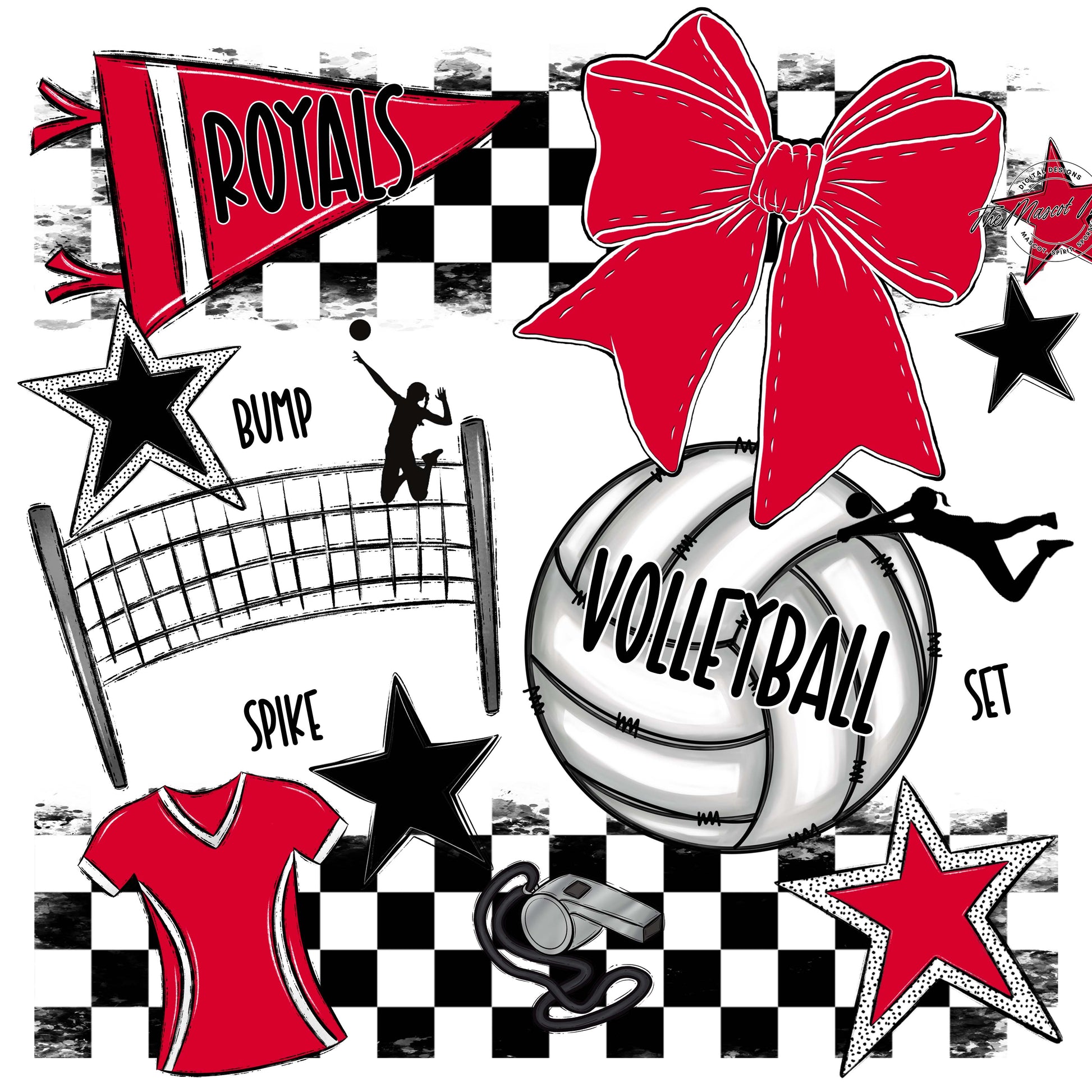 Royals Checkers Volleyball Design-Red