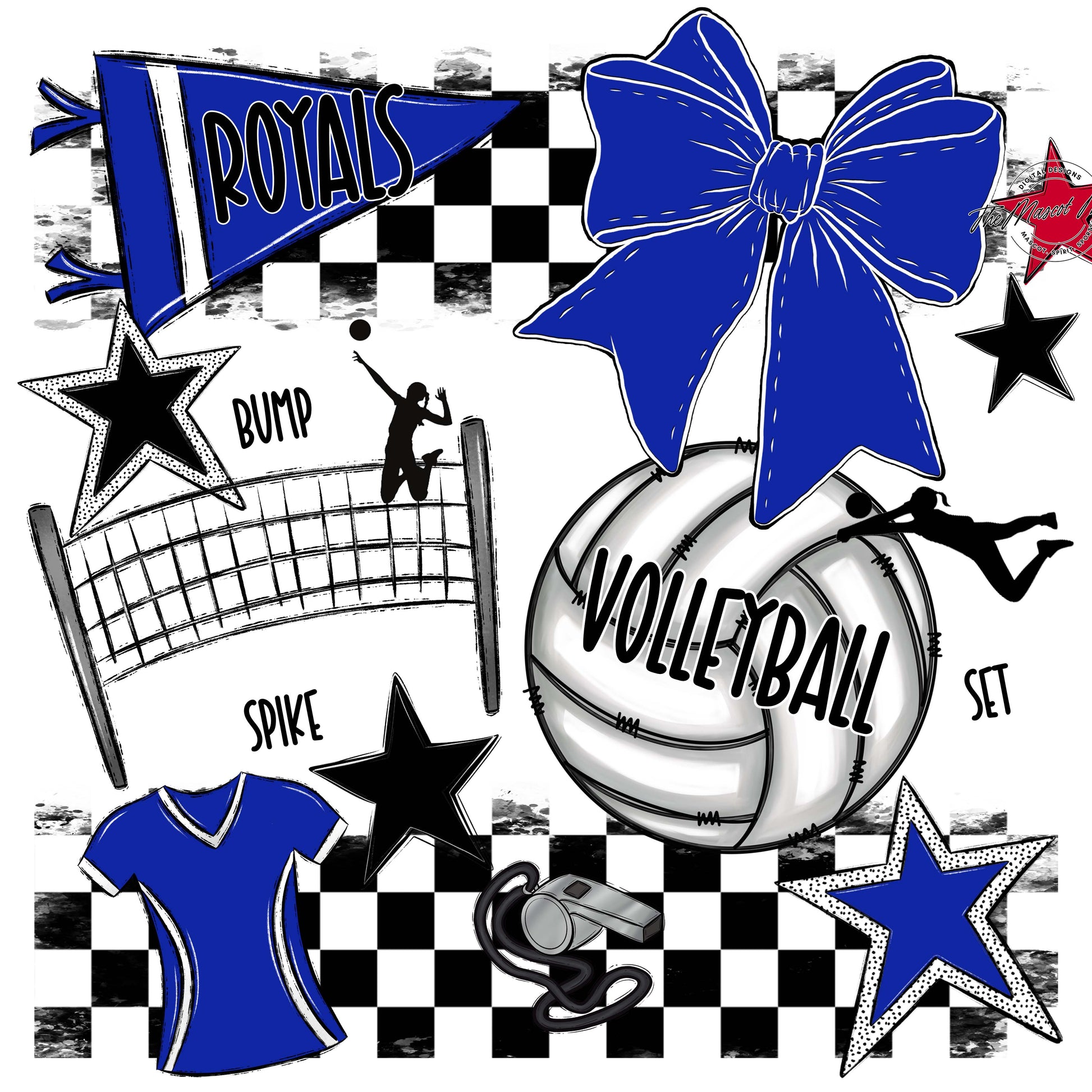 Royals Checkers Volleyball Design-Royal Blue