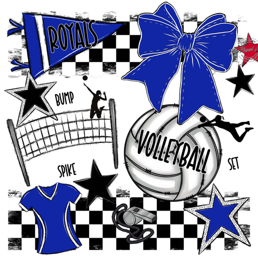 Royals Checkers Volleyball Design-Royal Blue