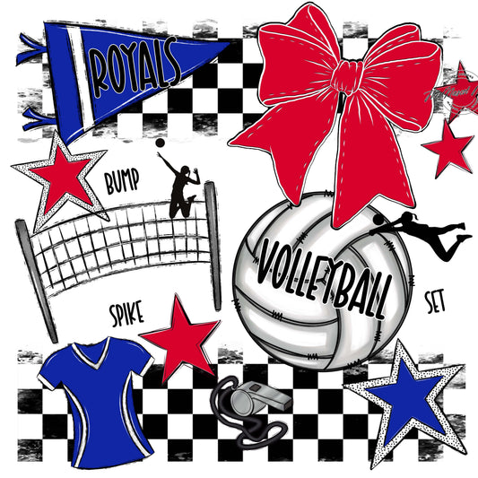 Royals Checkers Volleyball Design-Royal Blue & Red