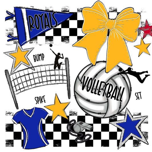 Royals Checkers Volleyball Design-Royal Blue & Yellow