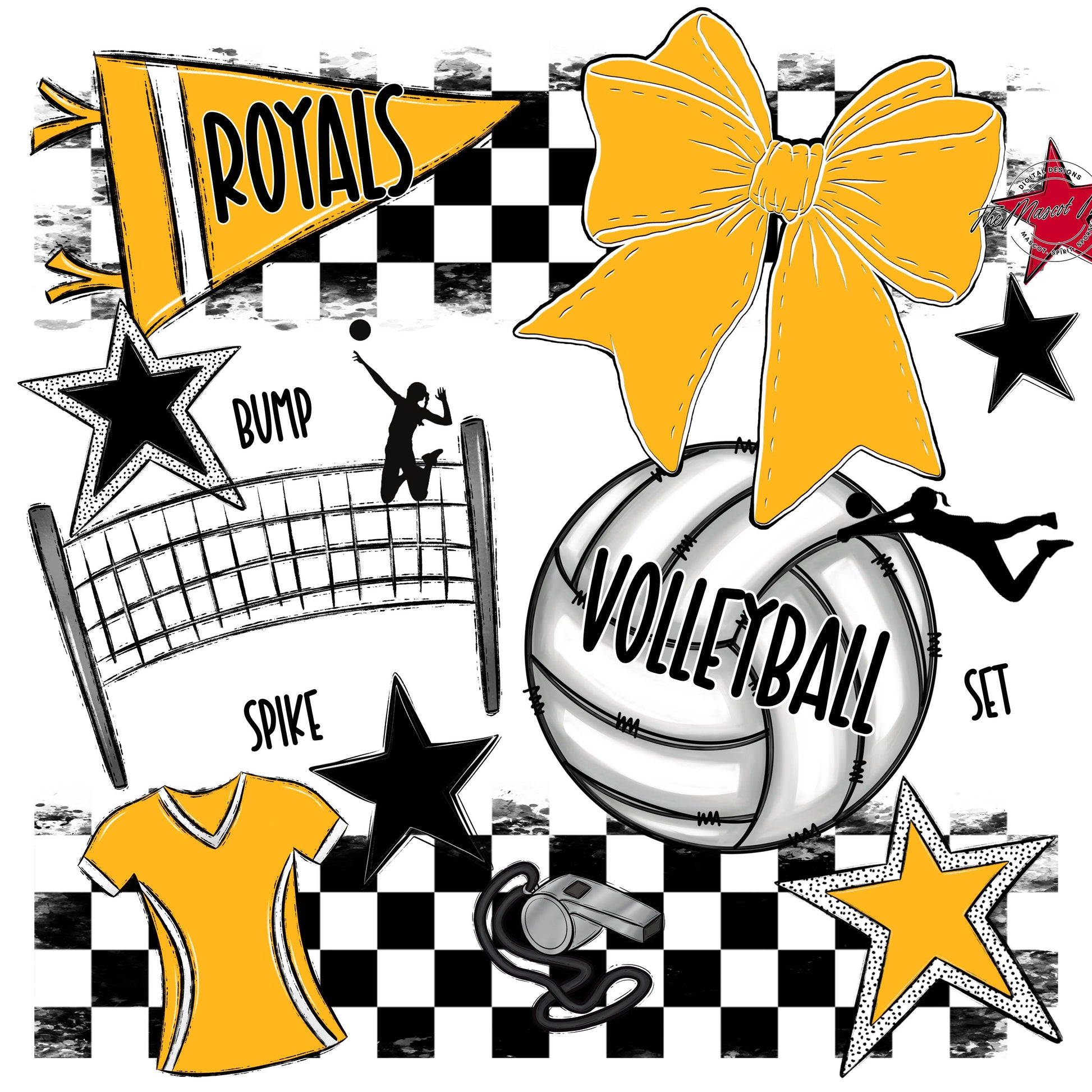 Royals Checkers Volleyball Design-Yellow