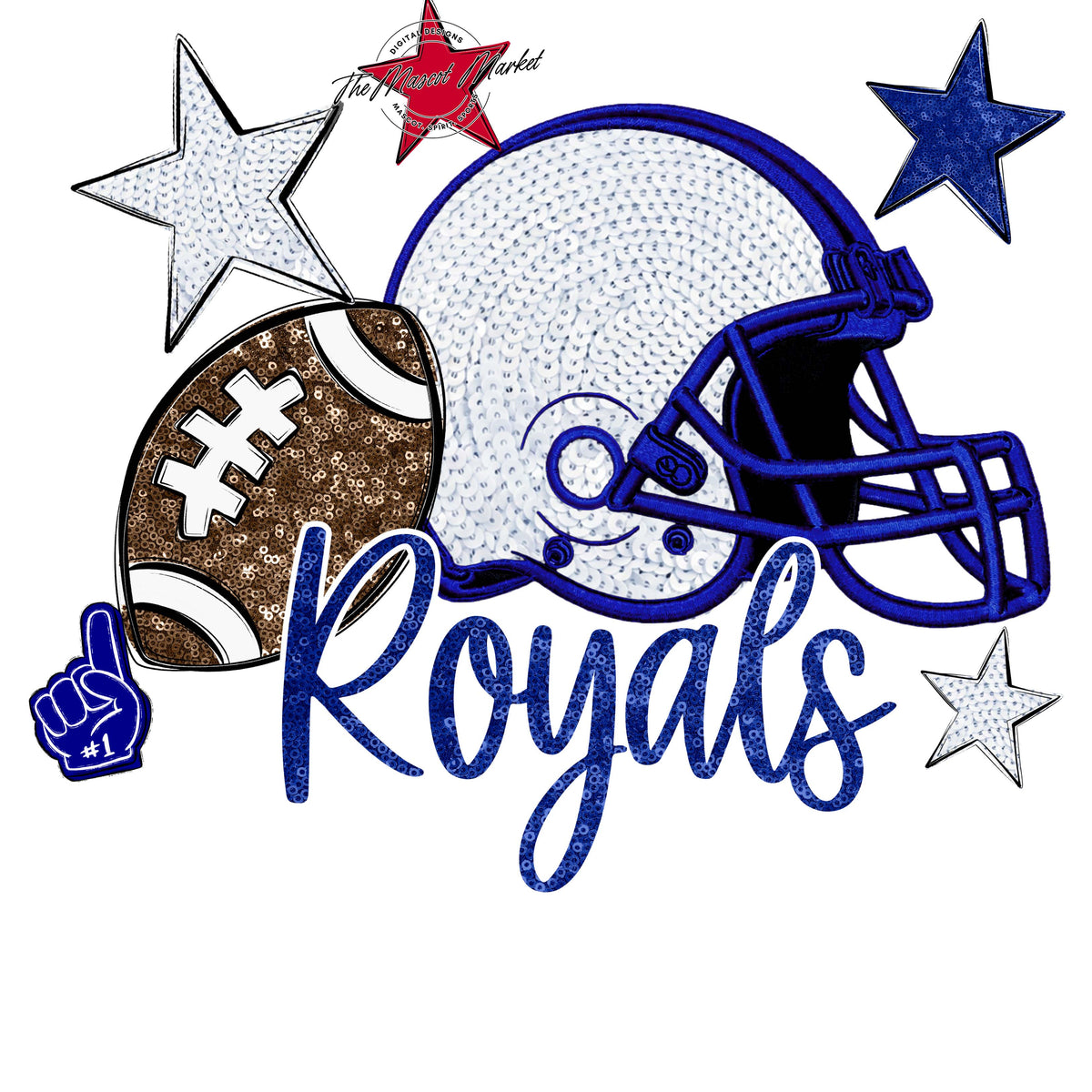 Royals Football Embroidered Sequins Design-Blue