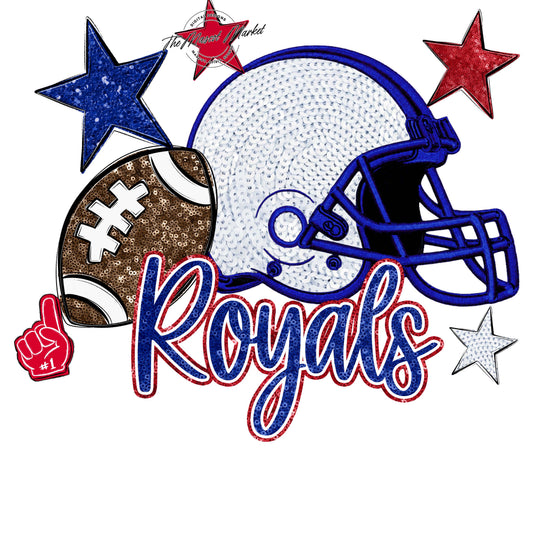 Royals Football Embroidered Sequins Design-Blue & Red
