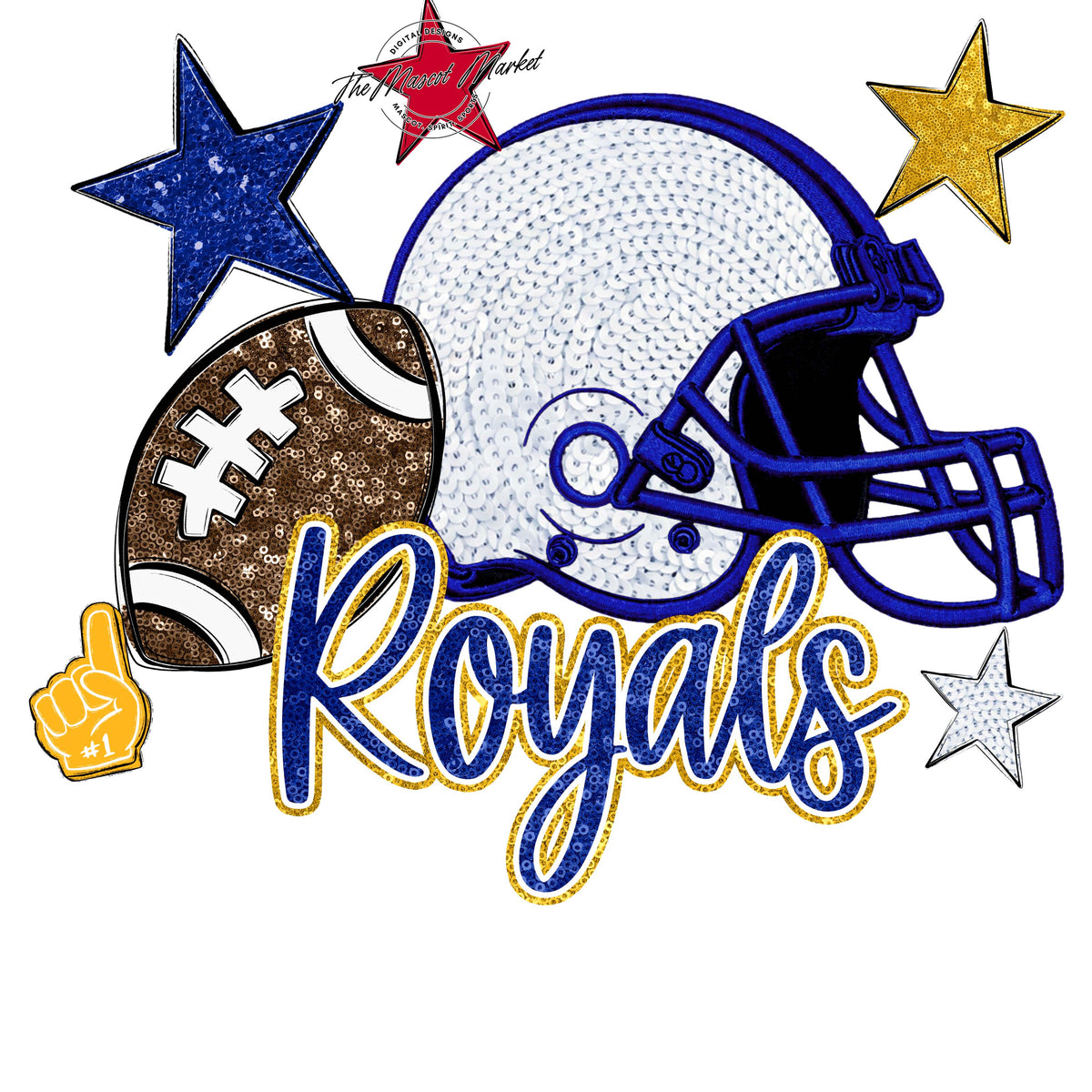Royals Football Embroidered Sequins Design-Blue & Yellow