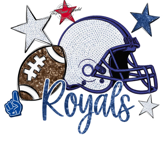 Royals Football Embroidered Sequins Design-Off Blue