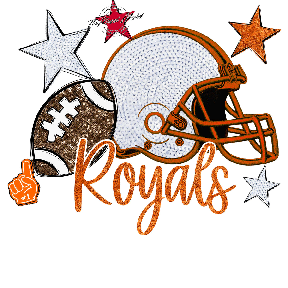 Royals Football Embroidered Sequins Design-Orange