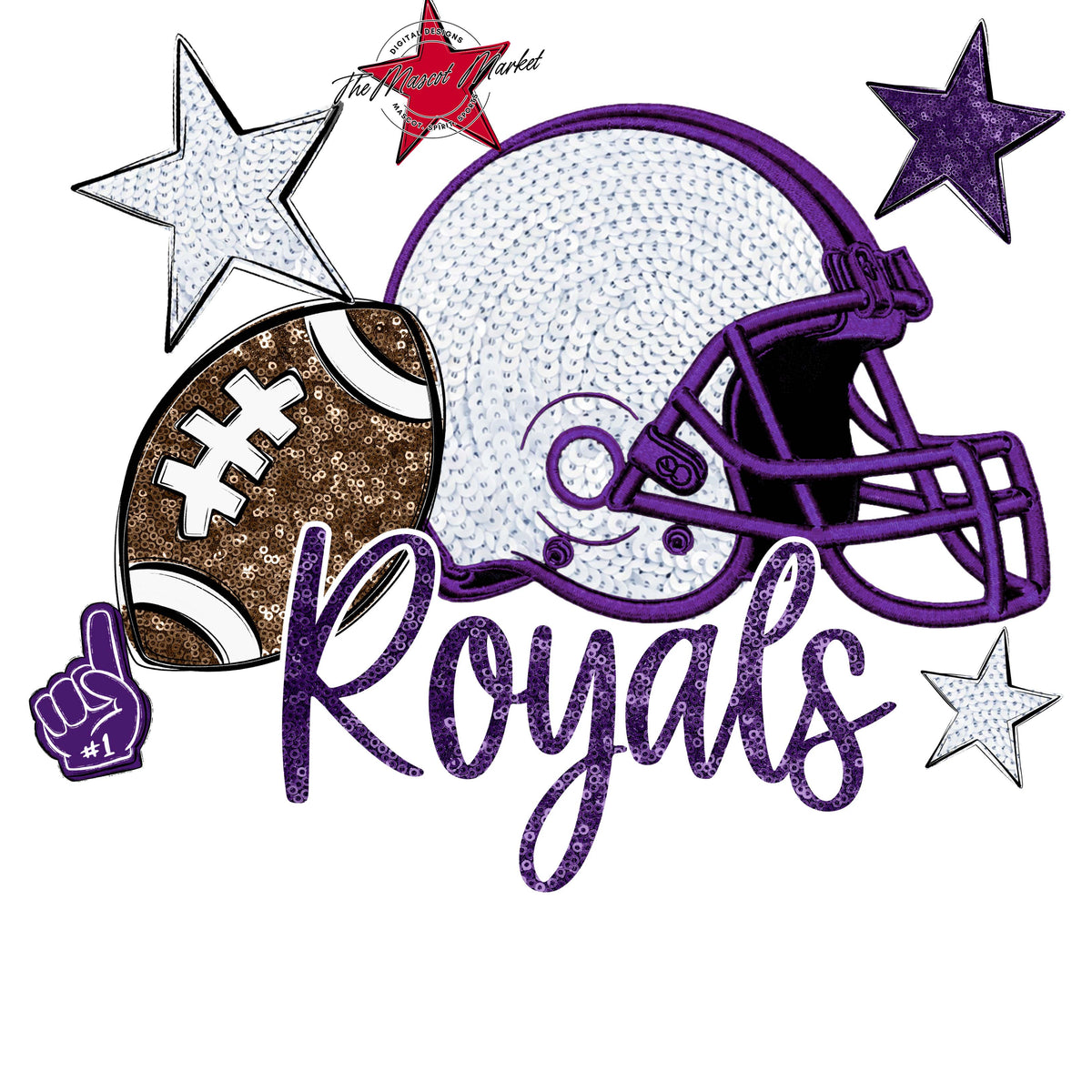 Royals Football Embroidered Sequins Design-Purple