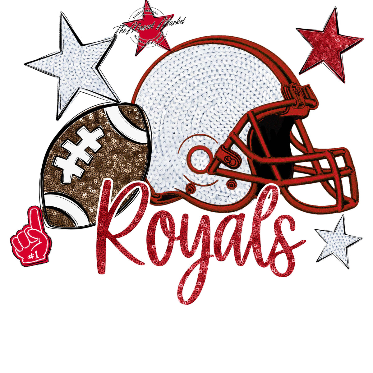 Royals Football Embroidered Sequins Design-Red