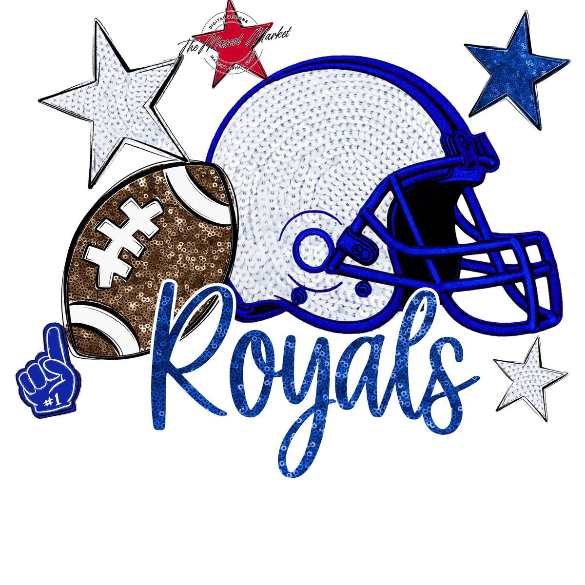 Royals Football Embroidered Sequins Design-Royal Blue