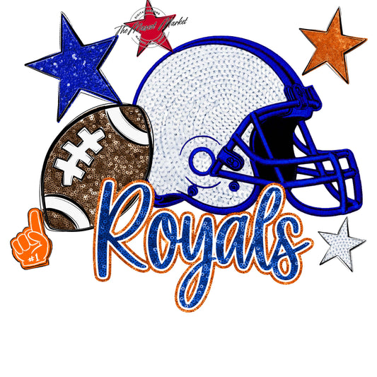Royals Football Embroidered Sequins Design-Royal Blue & Orange