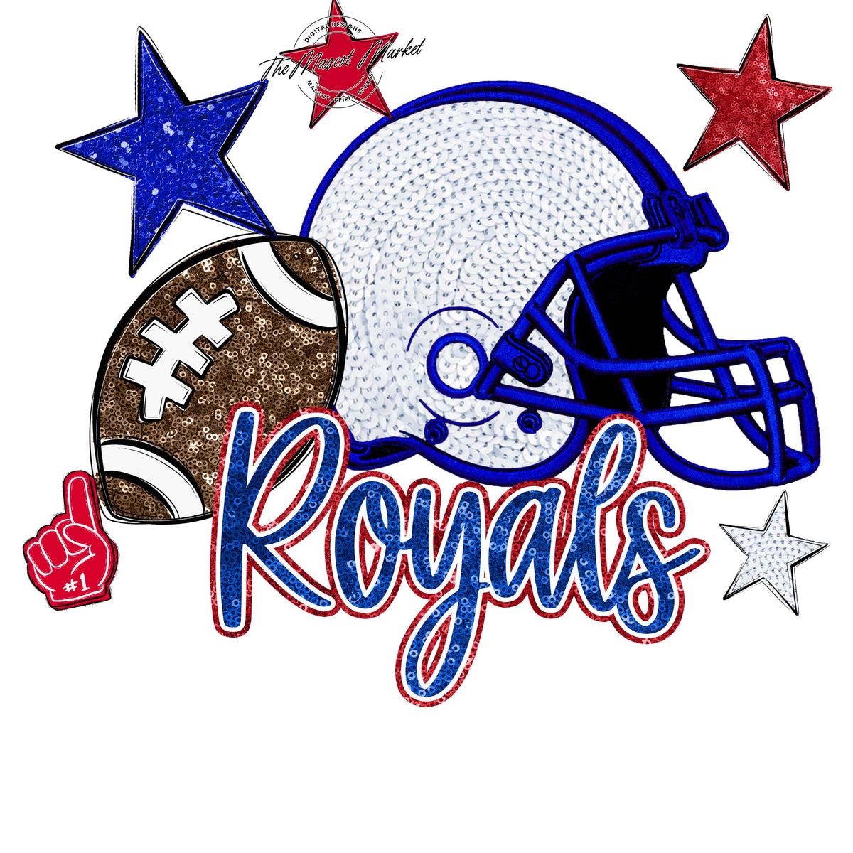 Royals Football Embroidered Sequins Design-Royal Blue & Red