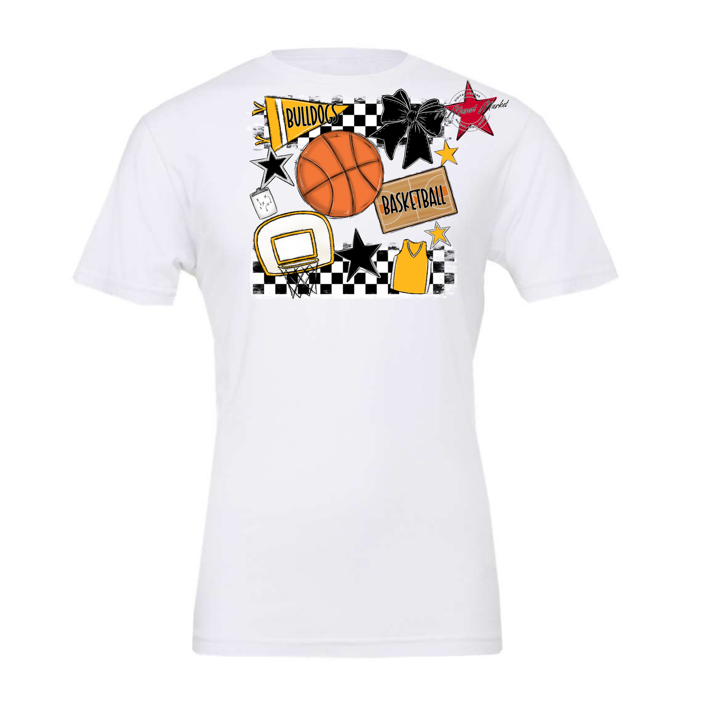 Bulldogs Checkers Basketball Spirit Design-Yellow