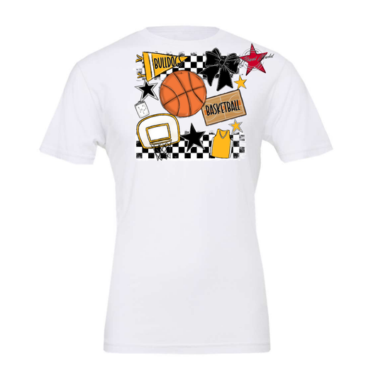 Bulldogs Checkers Basketball Spirit Design-Yellow