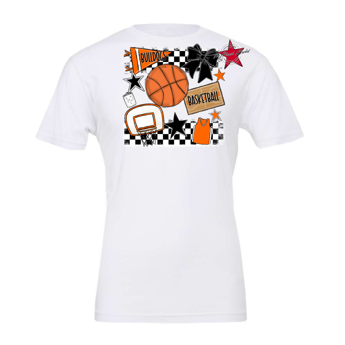 Bulldogs Checkers Basketball Spirit Design-Orange