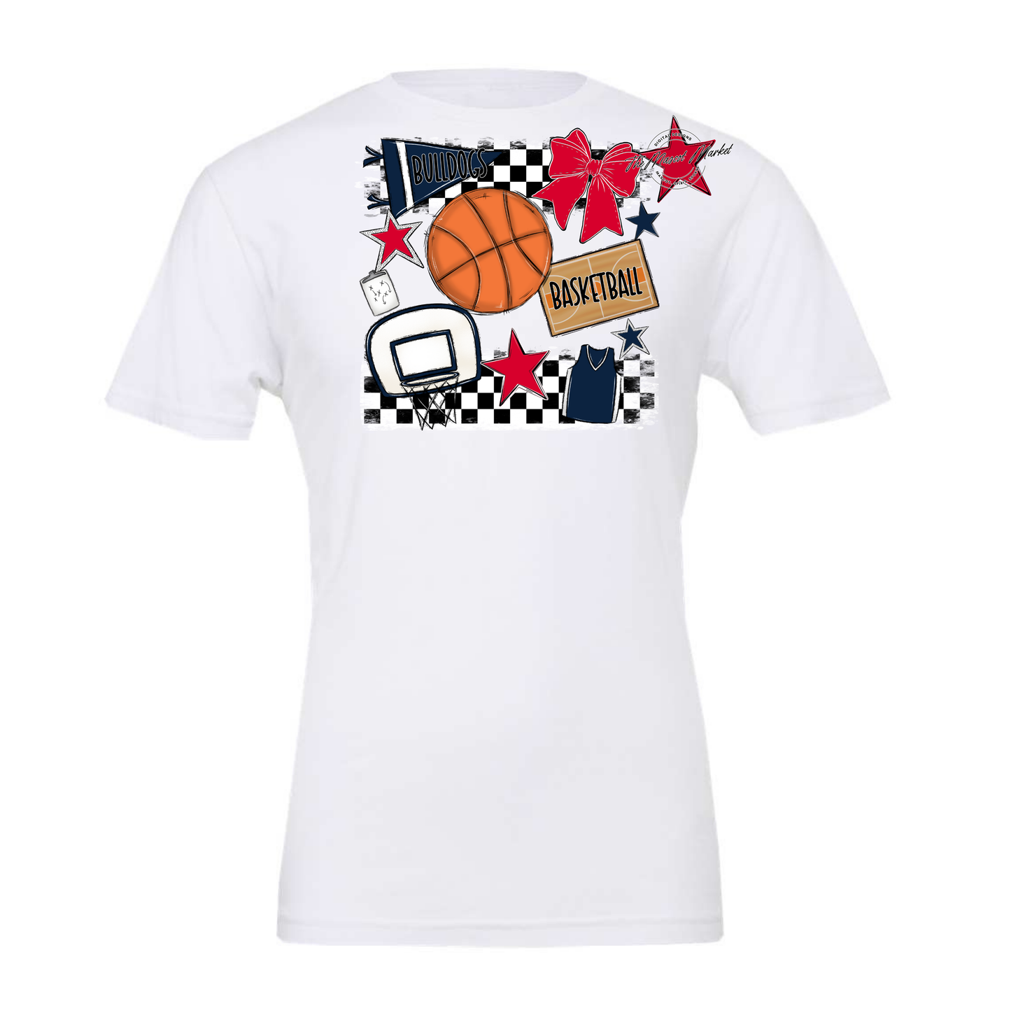 Bulldogs Checkers Basketball Spirit Design-Navy-Red