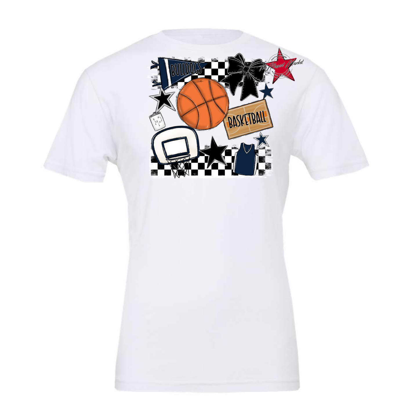 Bulldogs Checkers Basketball Spirit Design-Navy
