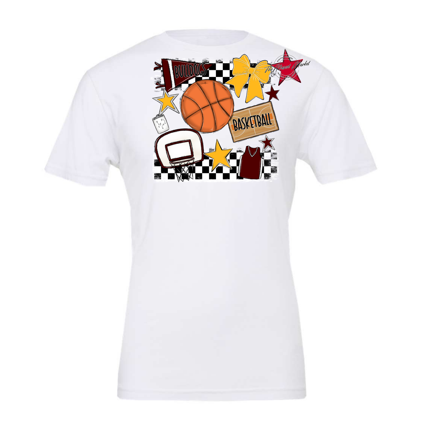 Bulldogs Checkers Basketball Spirit Design-Maroon-Yellow