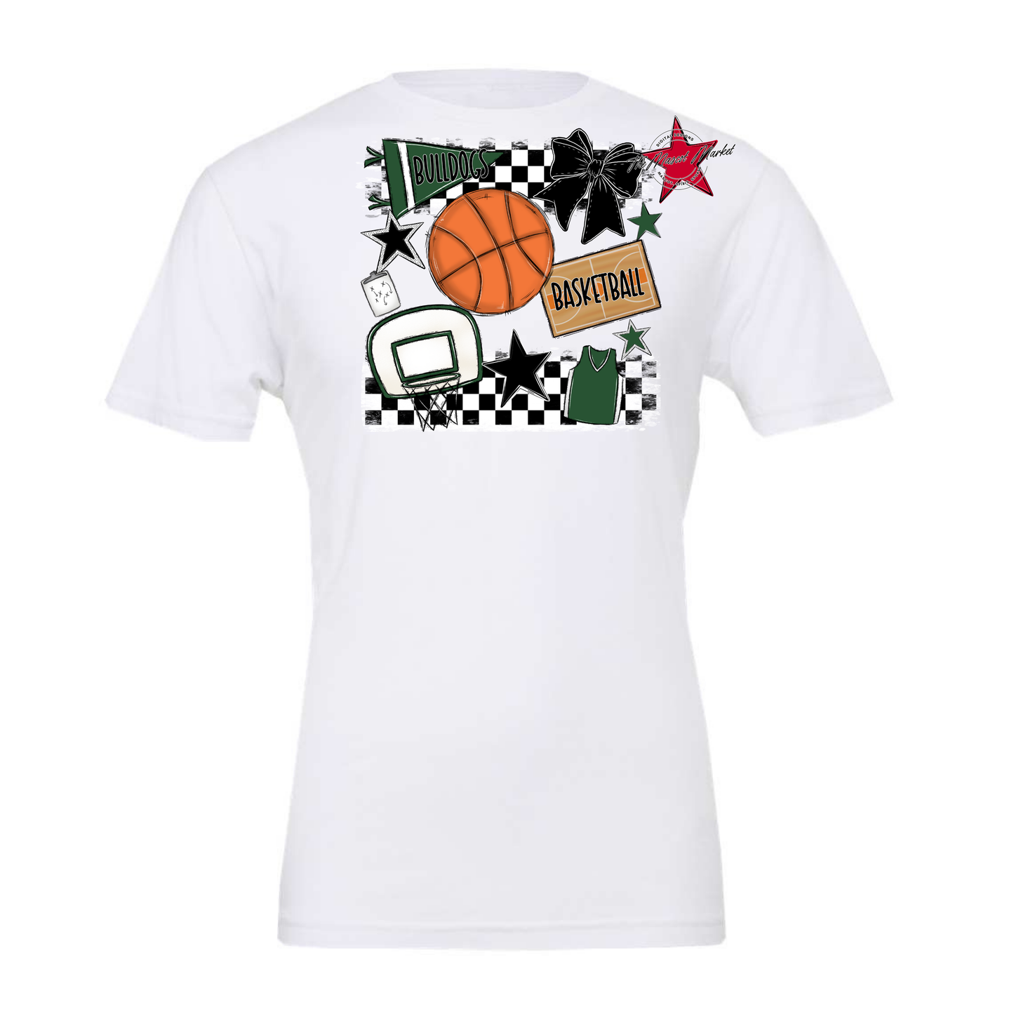 Bulldogs Checkers Basketball Spirit Design-Green