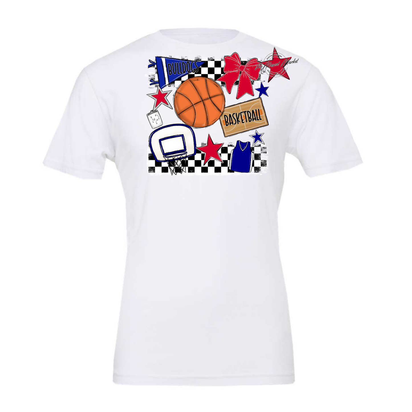 Bulldogs Checkers Basketball Spirit Design-Blue-Red