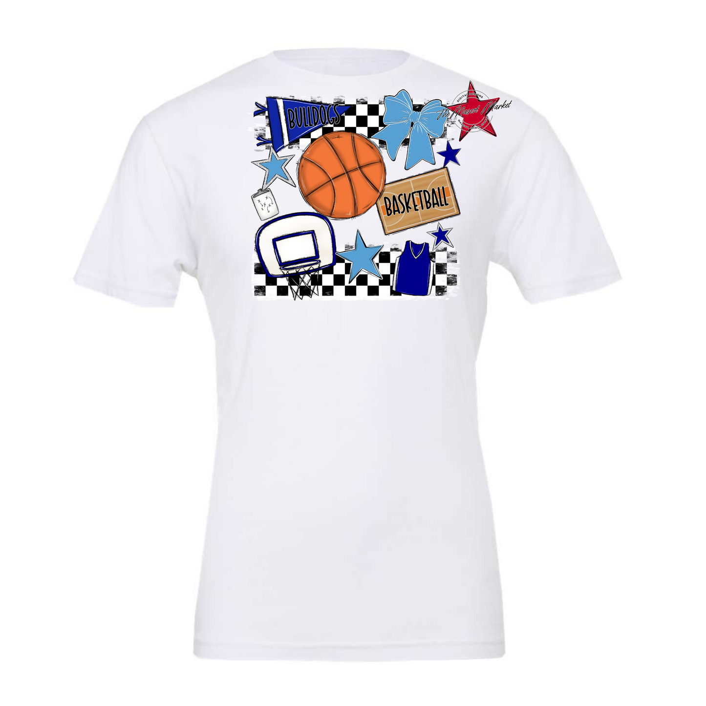 Bulldogs Checkers Basketball Spirit Design-Blue-Carolina Blue