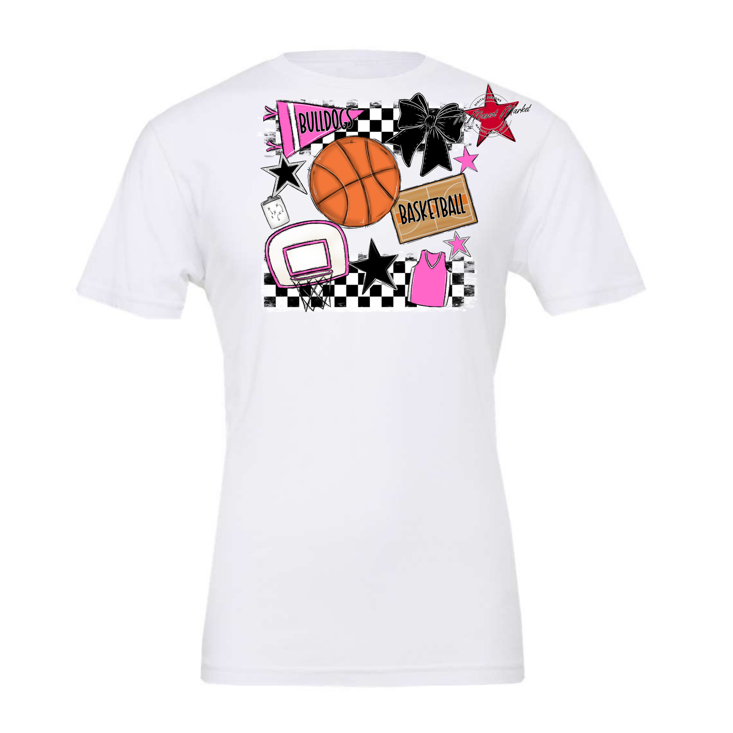Bulldogs Checkers Basketball Spirit Design-Baby Pink