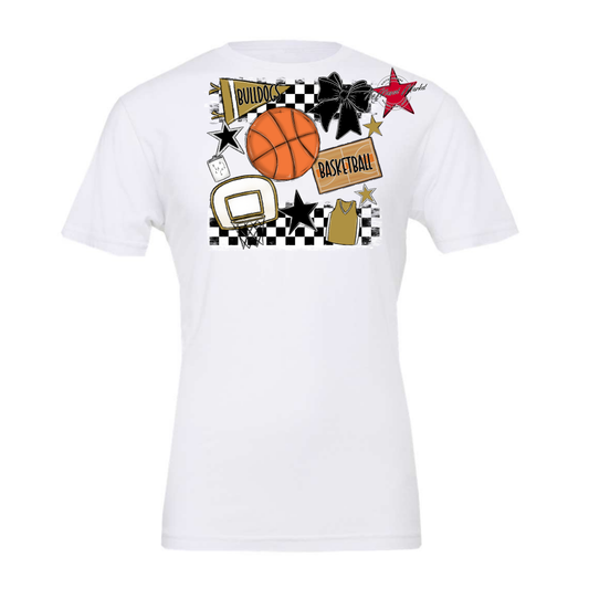 Bulldogs Checkers Basketball Spirit Design-Gold