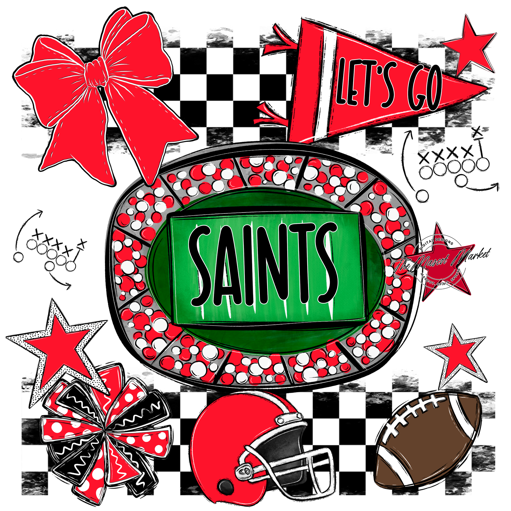 Saints Checkers Spirit Design-Bright Red
