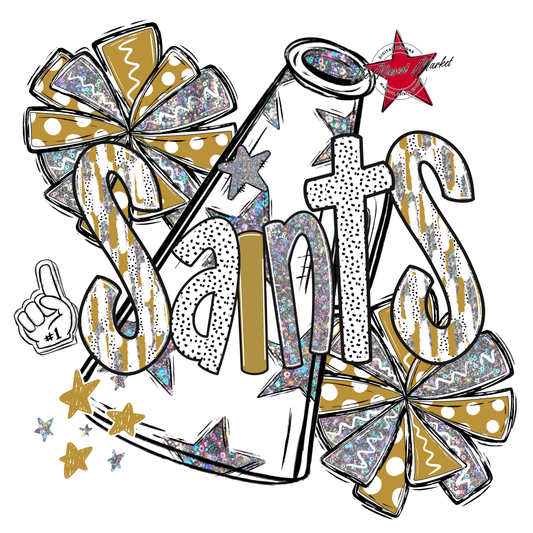 Saints Cheer Megaphone Scrape-Gold