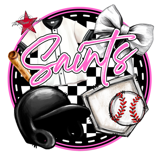 Saints Circle Baseball Design-Baby Pink
