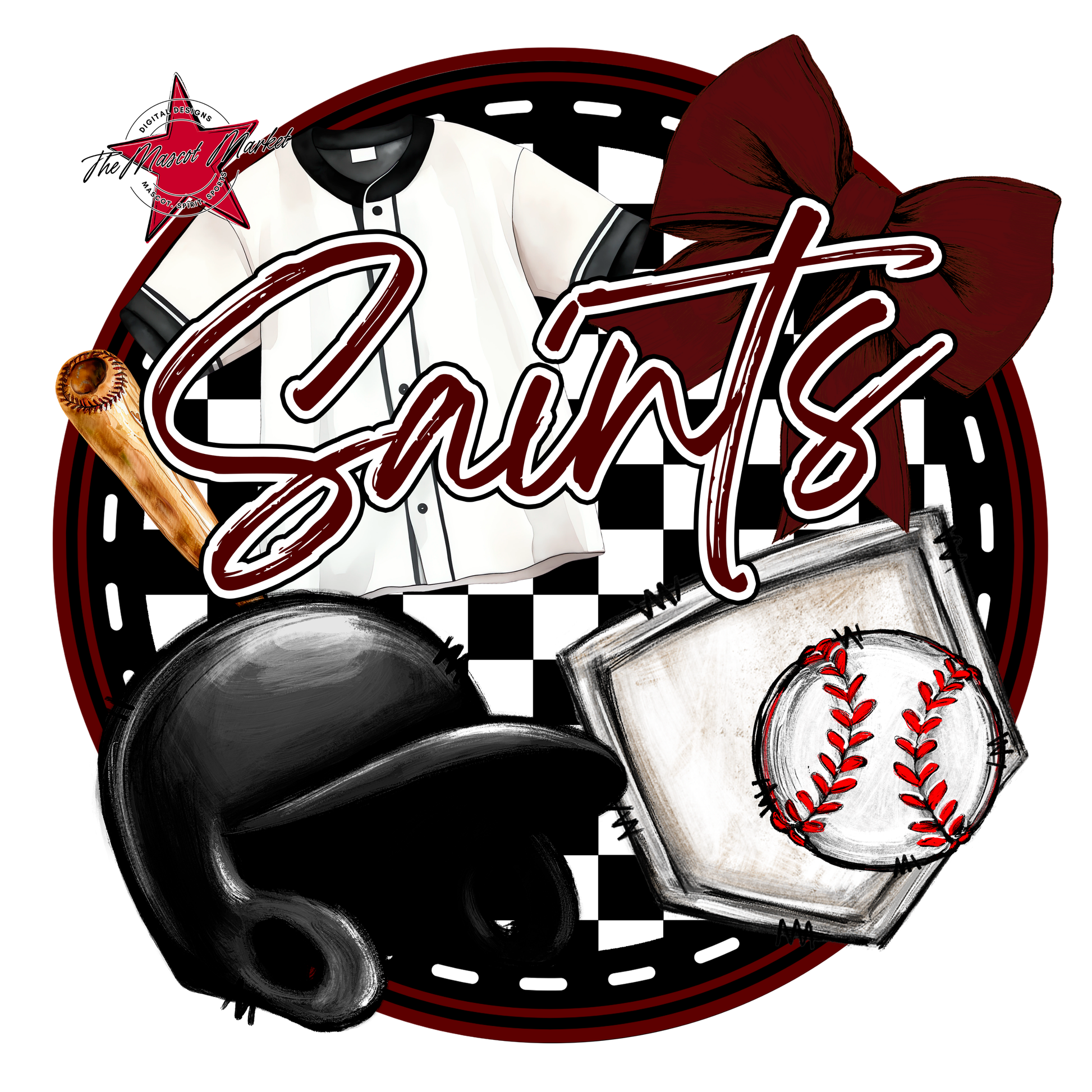 Saints Circle Baseball Design-Maroon