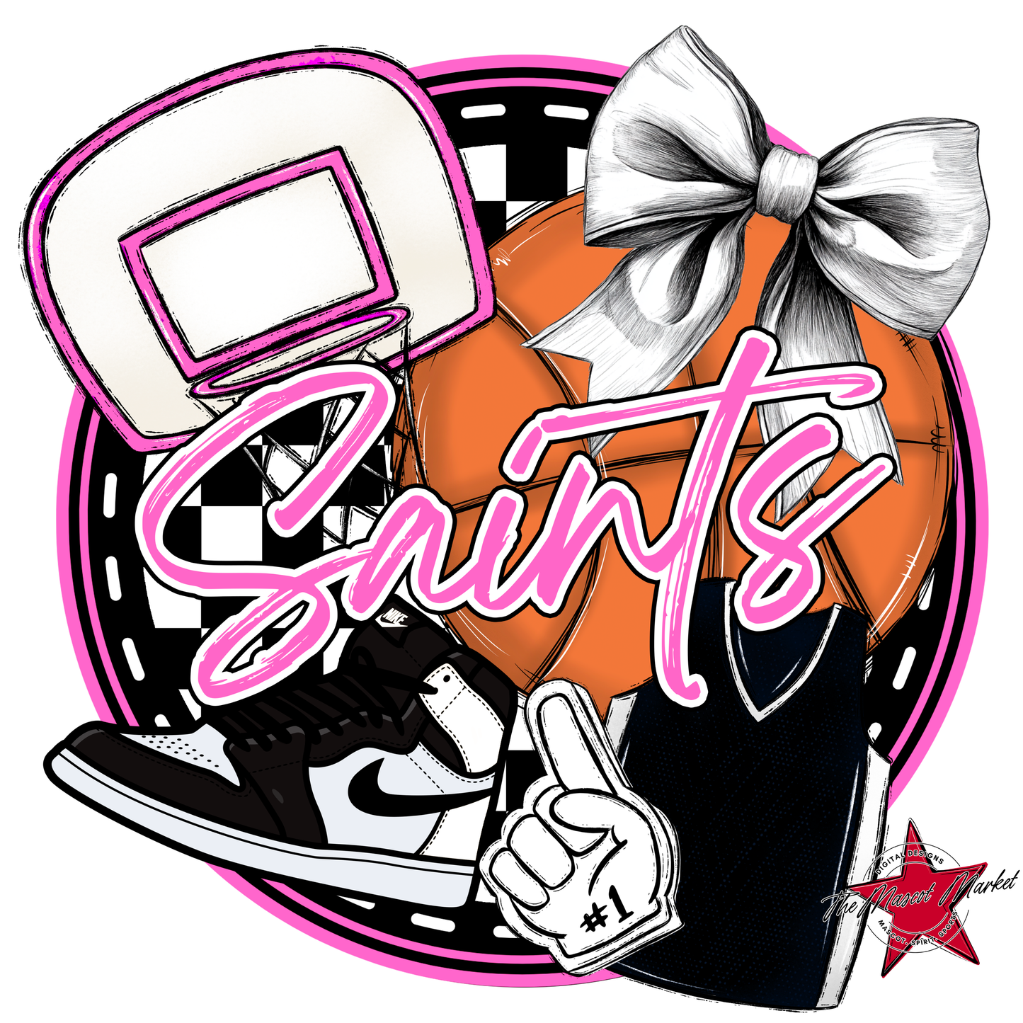 Saints Circle Basketball Design-Baby Pink