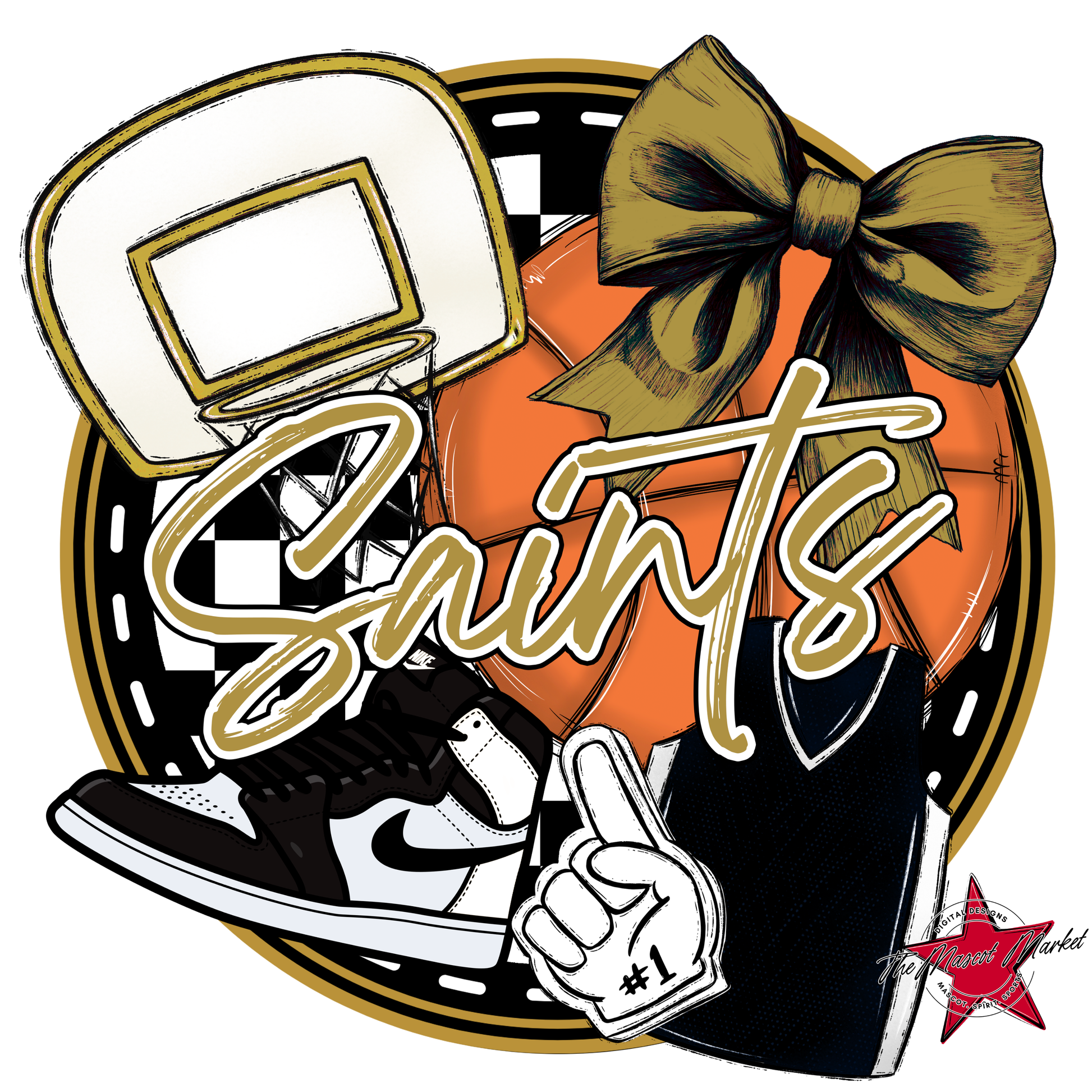Saints Circle Basketball Design-Gold