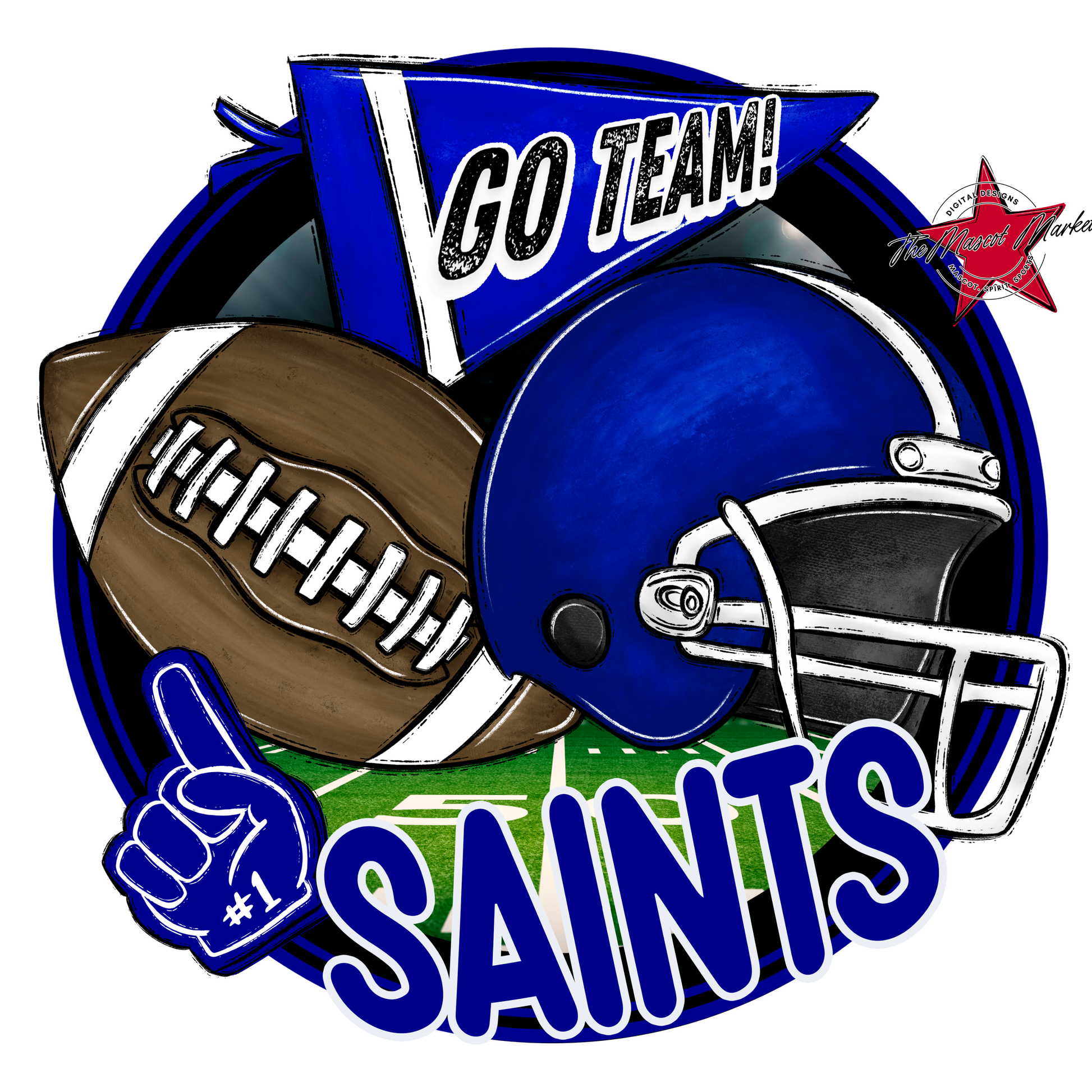 Saints Circle Football Design-Blue
