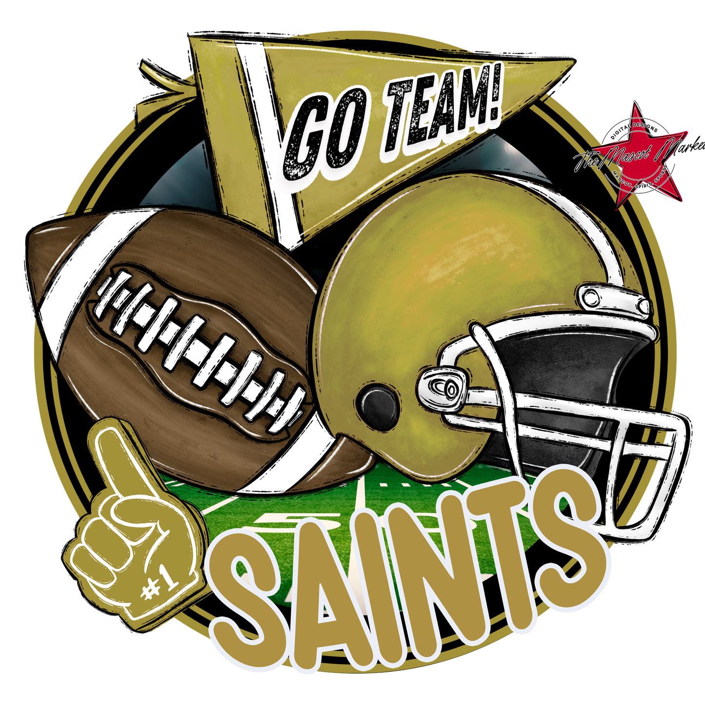 Saints Circle Football Design-Gold