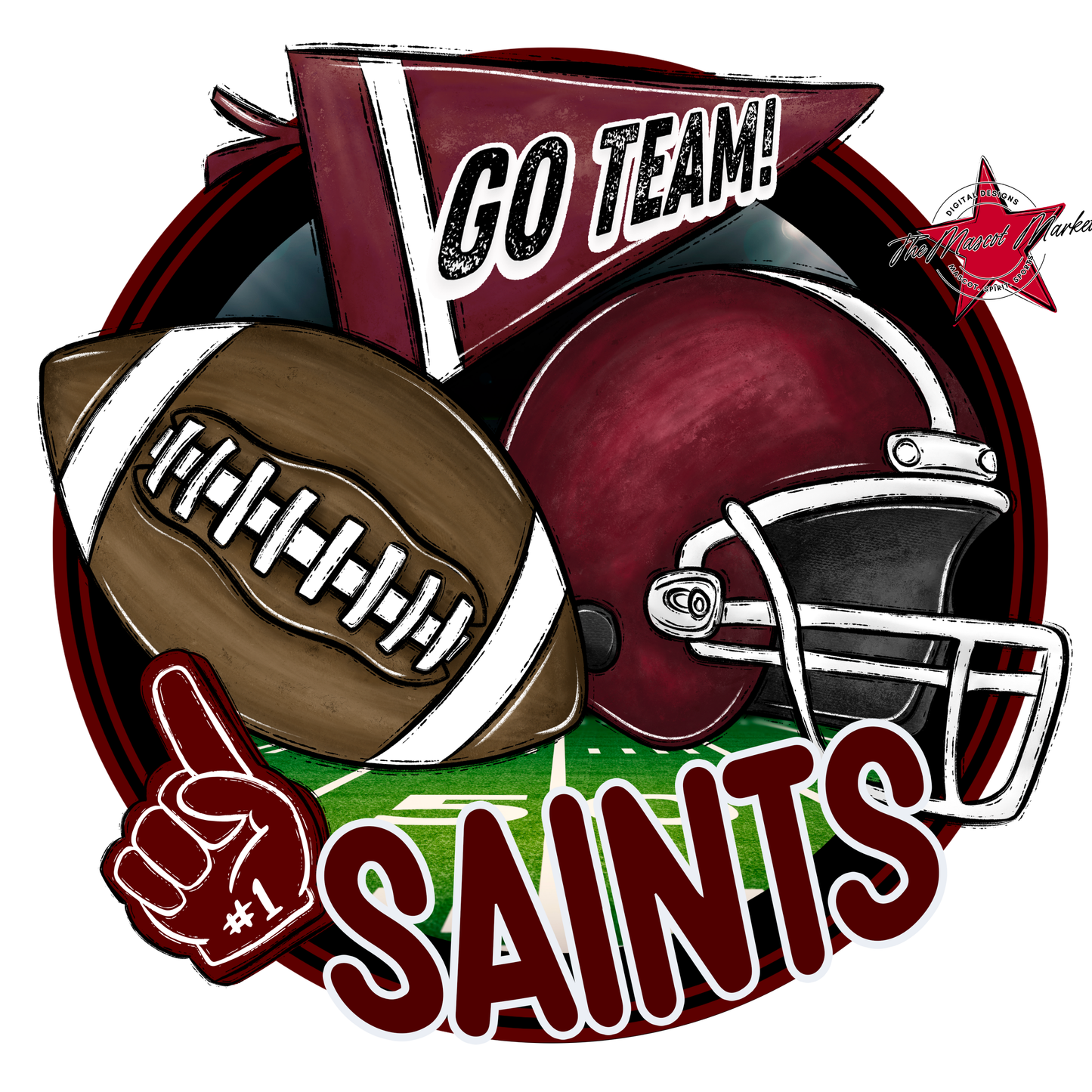 Saints Circle Football Design-Maroon