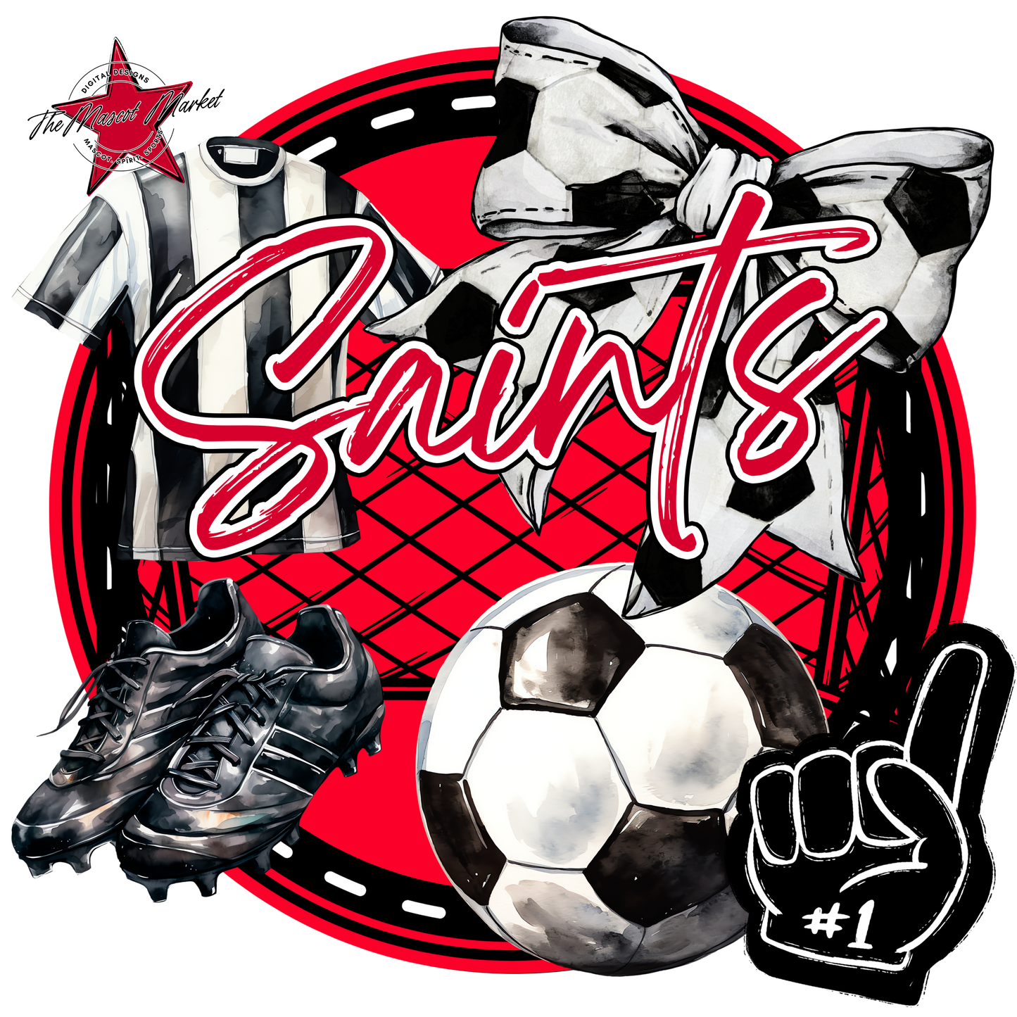 Saints Circle Soccer Design-Red