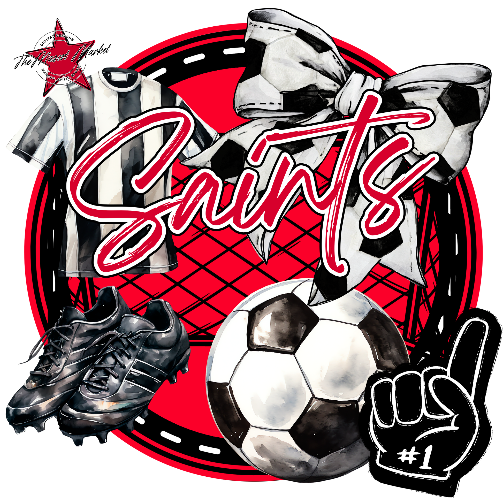Saints Circle Soccer Design-Red