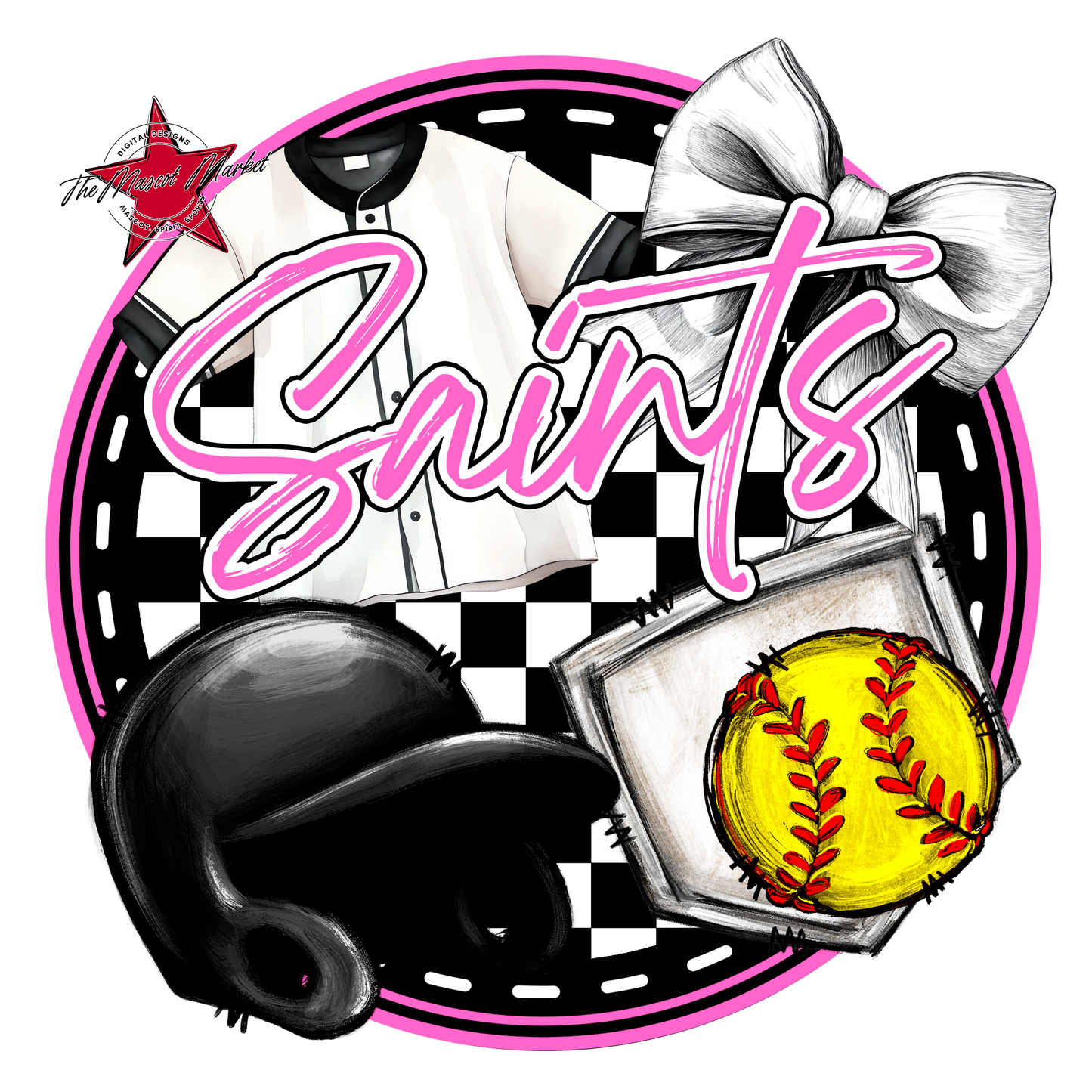 Saints Circle Softball Design-Baby Pink