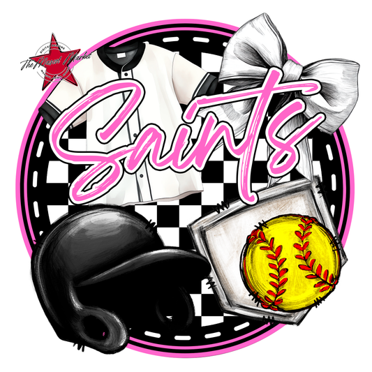 Saints Circle Softball Design-Baby Pink
